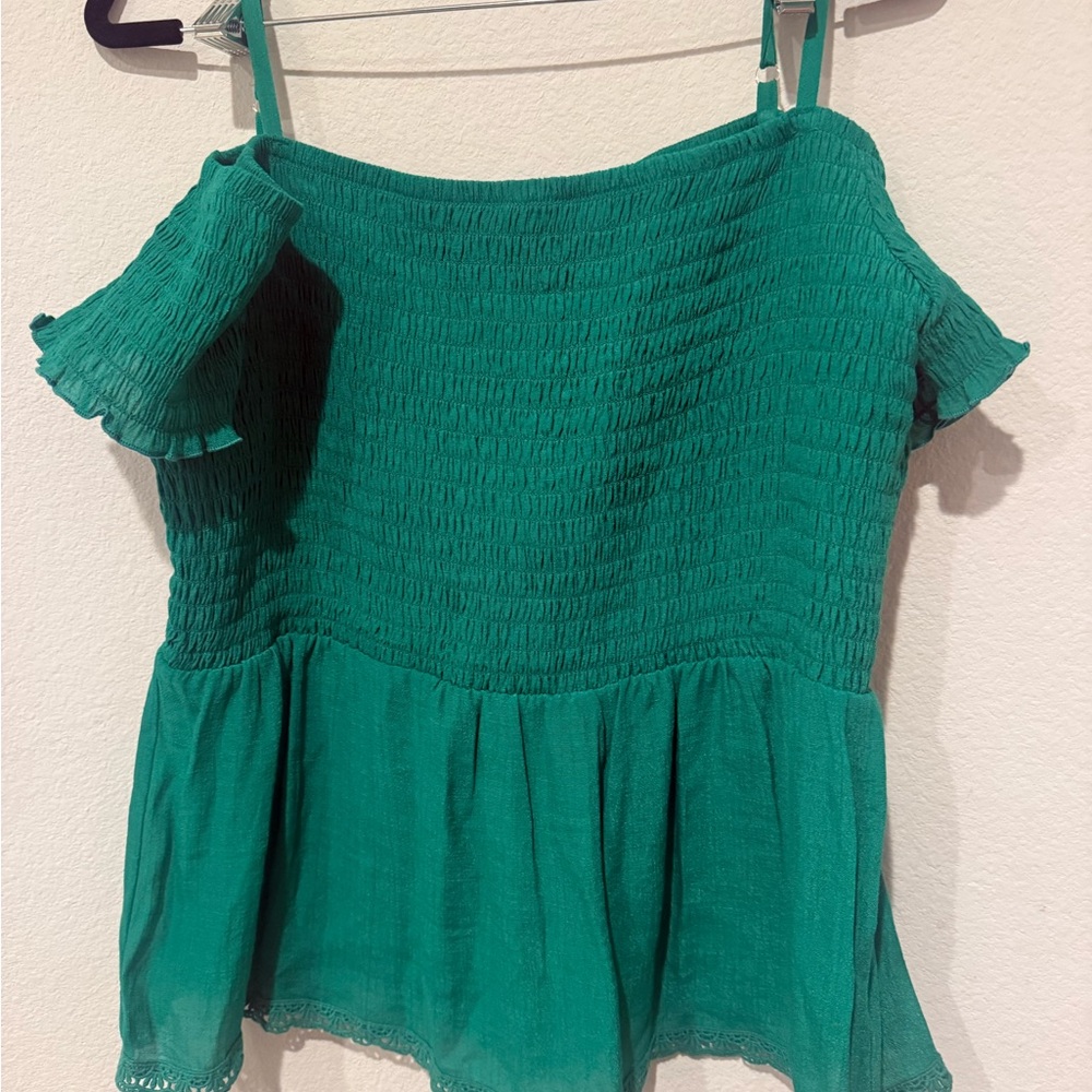 by & by Teal Off-Shoulder Smocked Blouse
